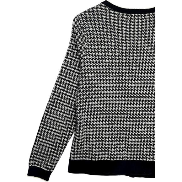 Lands End Cardigan Sweater Womens Medium Black White Houndstooth Preppy Classic - Picture 11 of 14